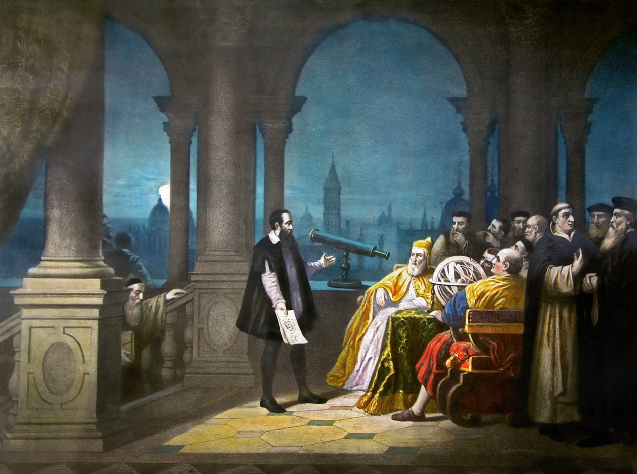Galileo Galilei Demonstrating His Telescope to Leonardo Donato, Doge of Venice and the Venetian Senate in 1609 by Henry (after) Detouche