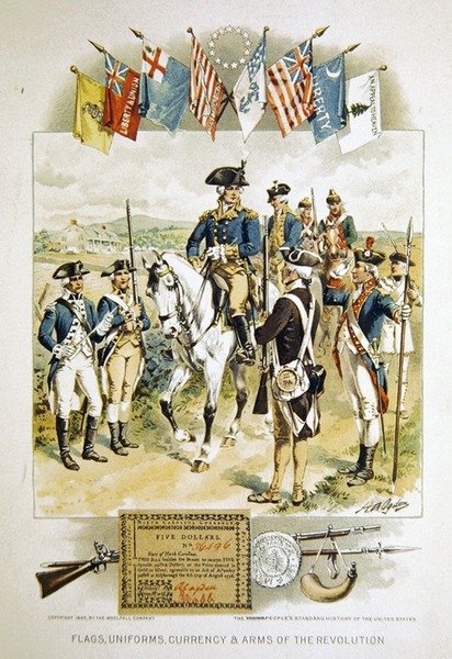 American Flags, Uniforms, Currency & Arms of the Revolution, Illustration from the 