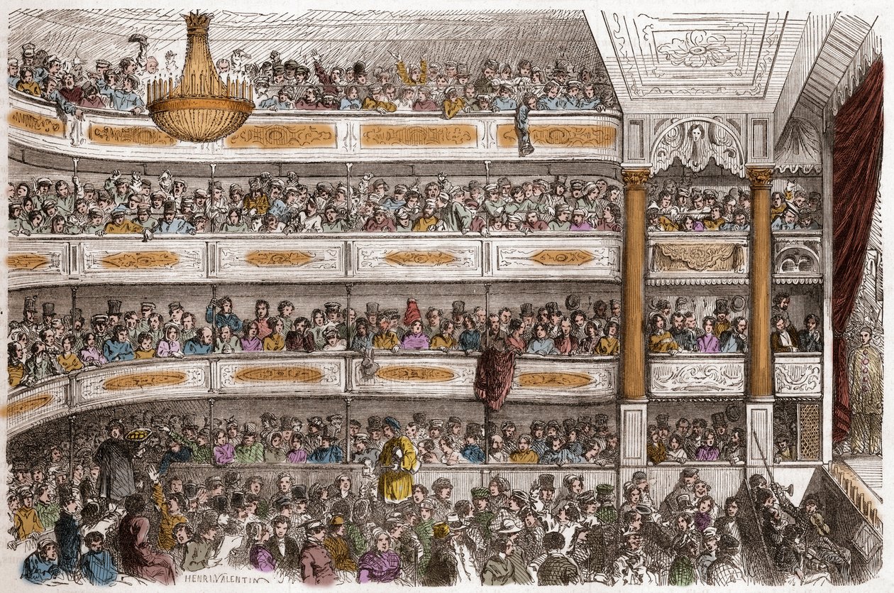 The Auditorium of the Theatre des Funambules in Paris in the 19th Century - Engraving by Henri Valentin in 