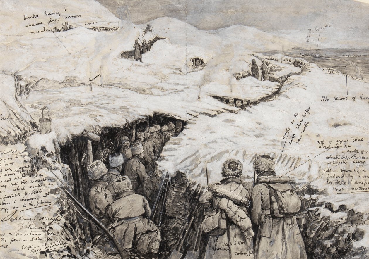 Galicia, Russian Troops in Snow-Clad Hills, 13 March 1916 by Henry Charles Seppings Wright