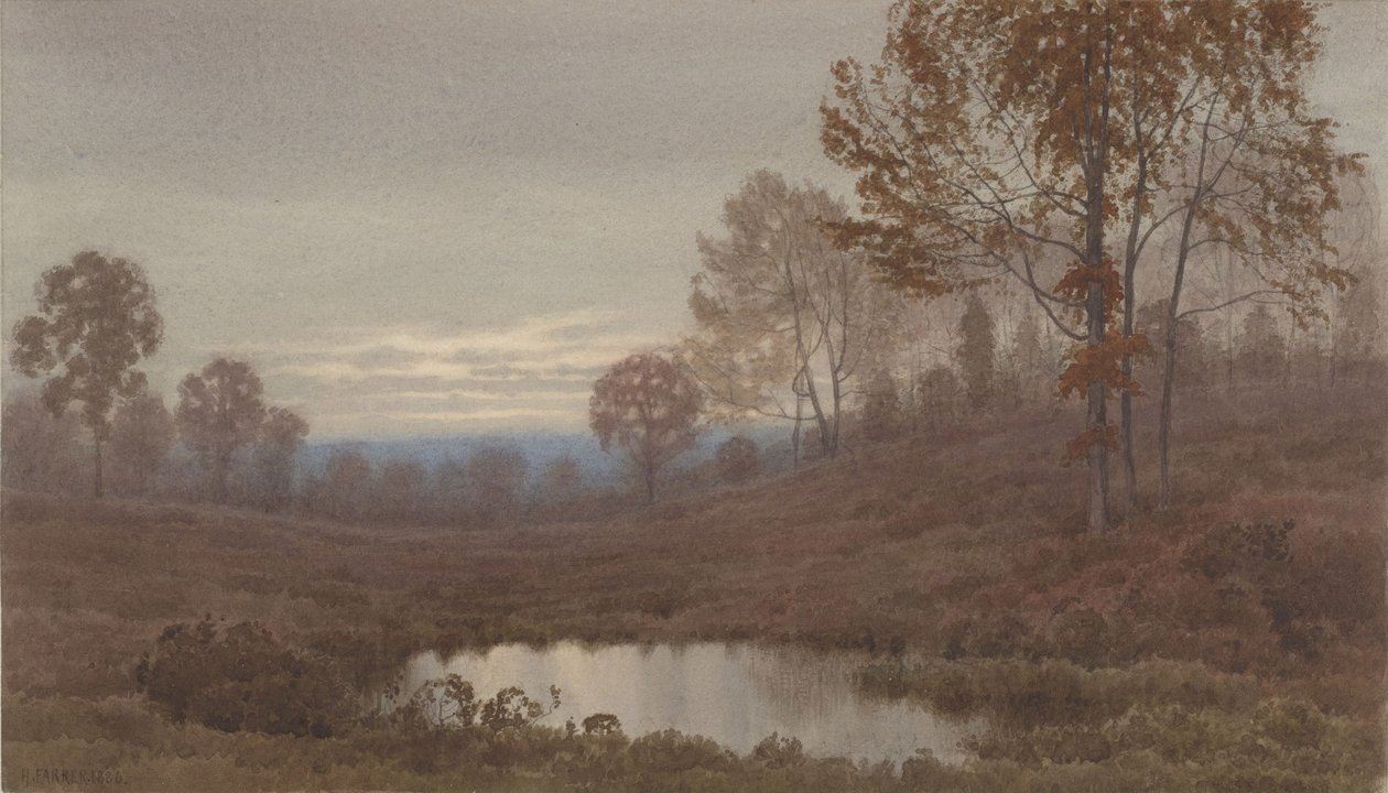 Sunset Landscape with Pond by Henry Farrer