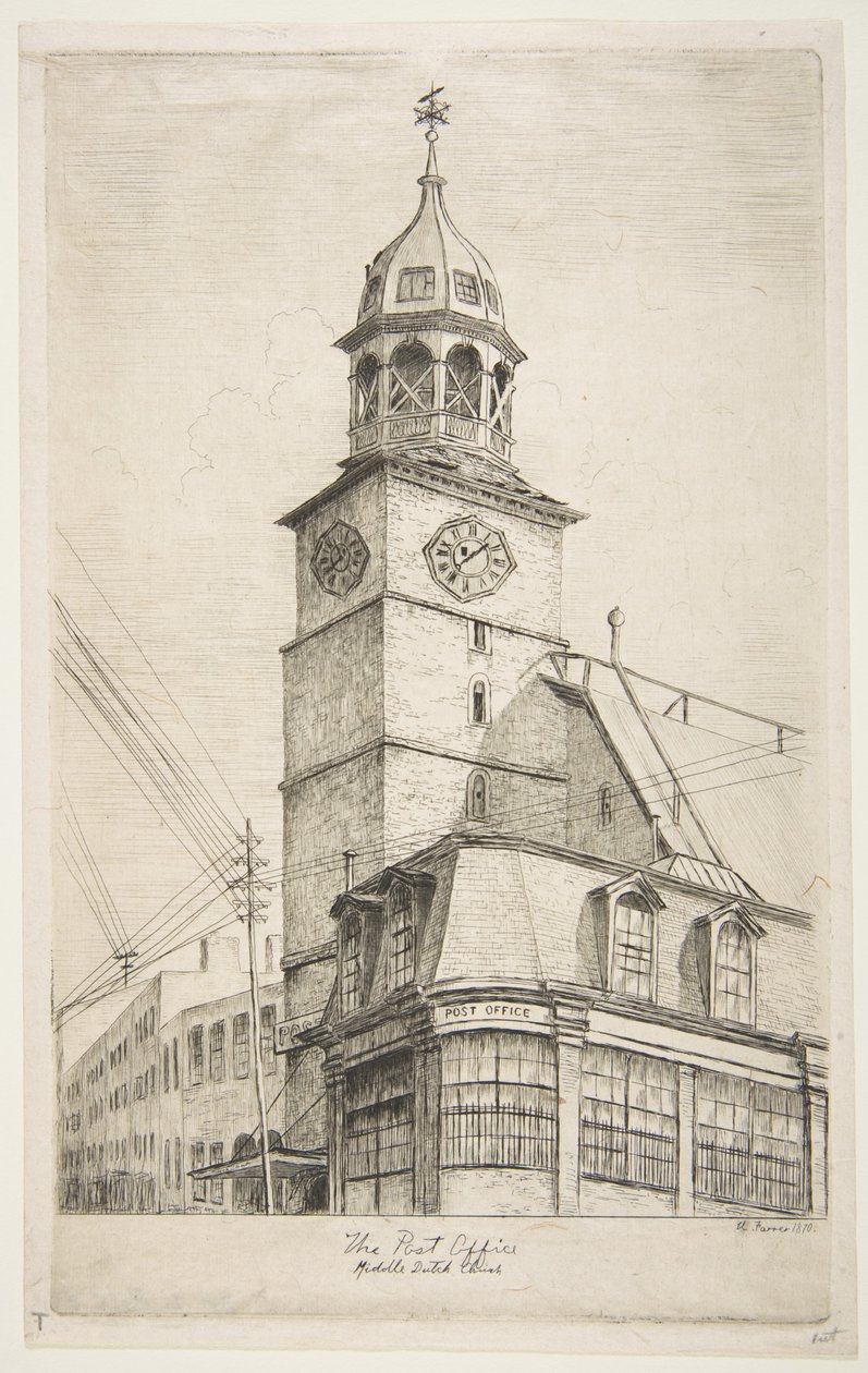 The Post Office, Middle Dutch Church, from "Scenes of Old New York" by Henry Farrer