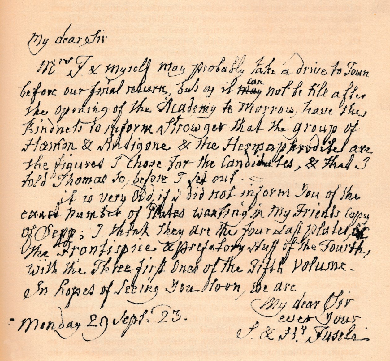 A letter from Henry Fuseli, 29 September 1823 by Johann Heinrich Füssli