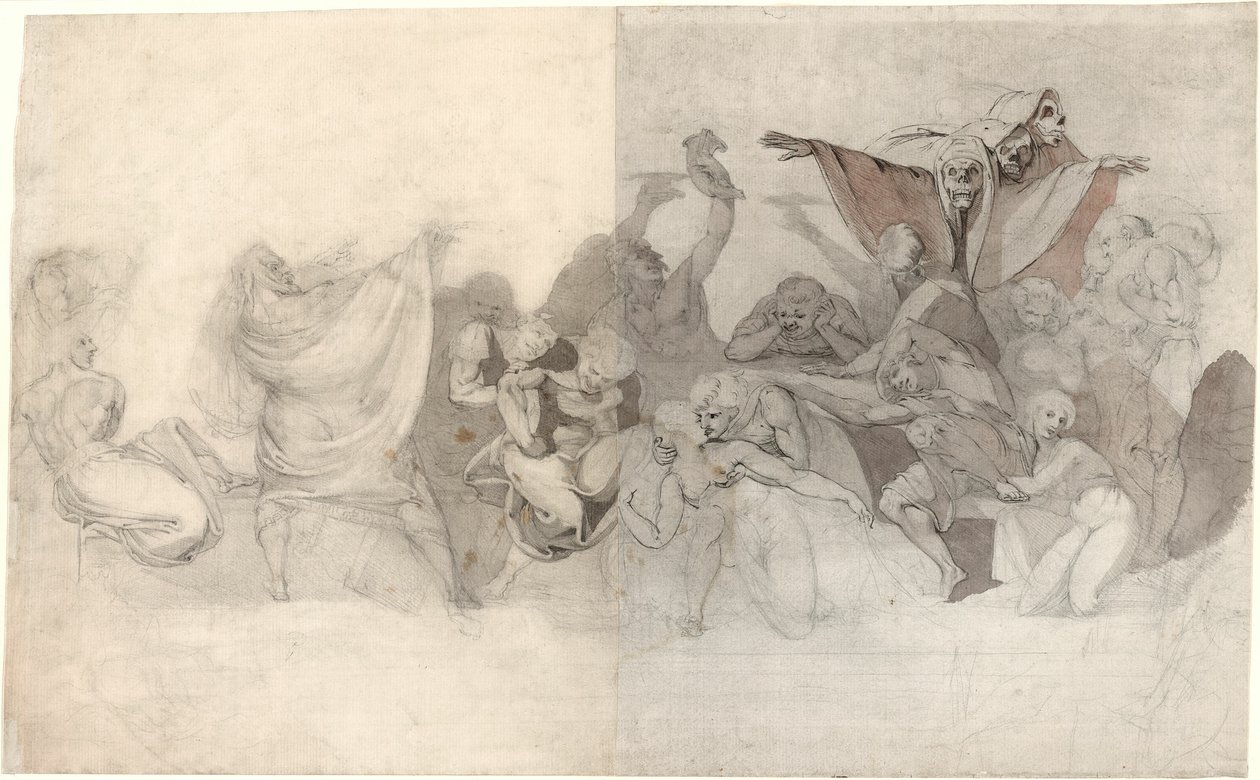 Triumph of Death: Three Skeletons Invading a Bacchanal Orchestrated by a Magician or an Evil Demon by Johann Heinrich Füssli