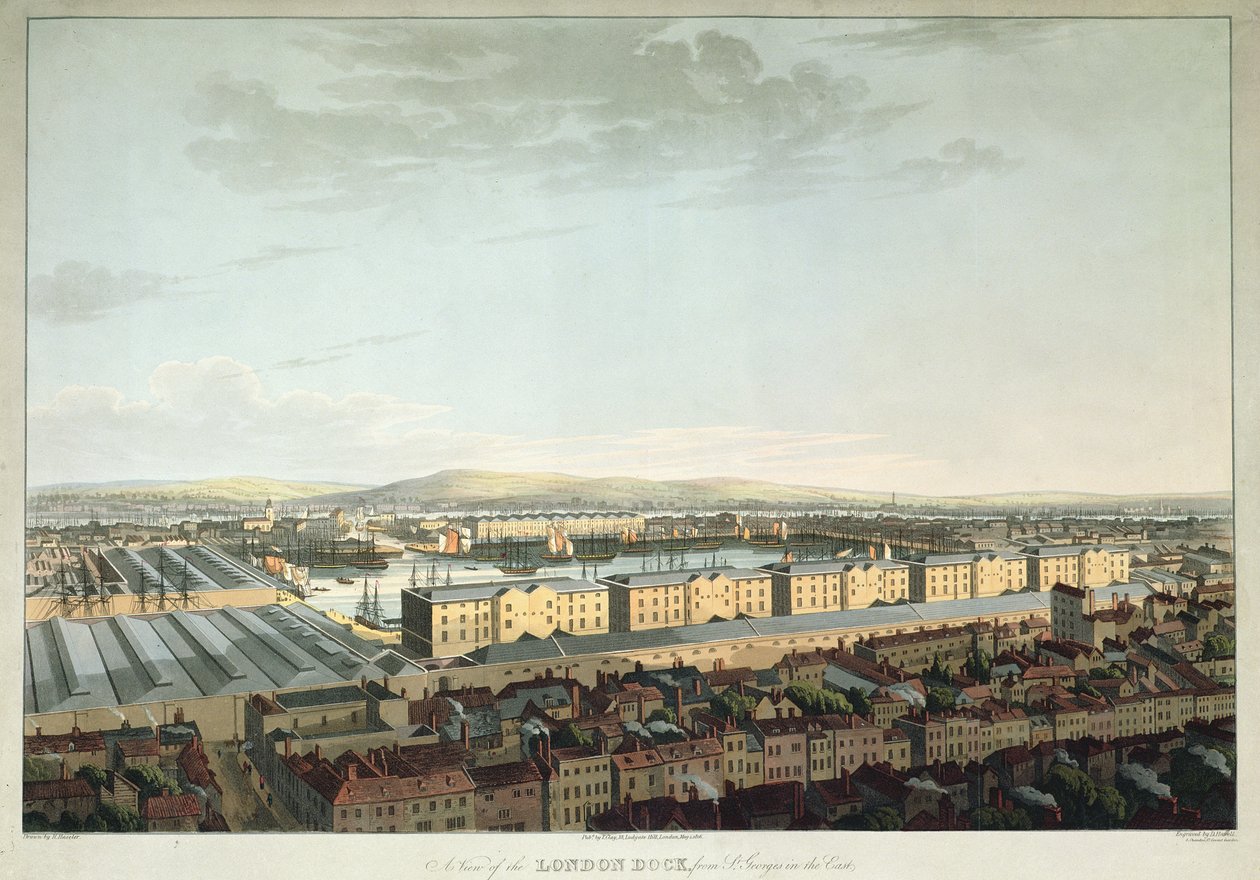 A View of the London Dock from St. Georges-in-the-East, engraved by Daniel Havell, 1816 by Henry Haseler
