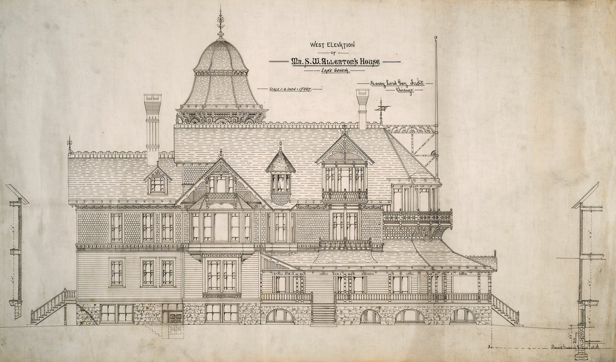 House for Mr. S.W. Allerton, Lake Geneva, Wisconsin: West Elevation by Henry Lord Gay