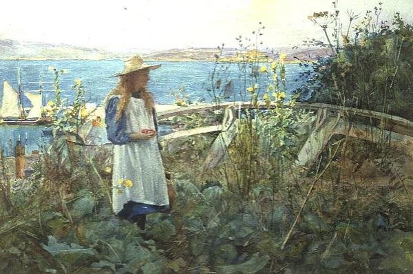 A Girl in a Garden by the Sea by Henry Meynell Rheam