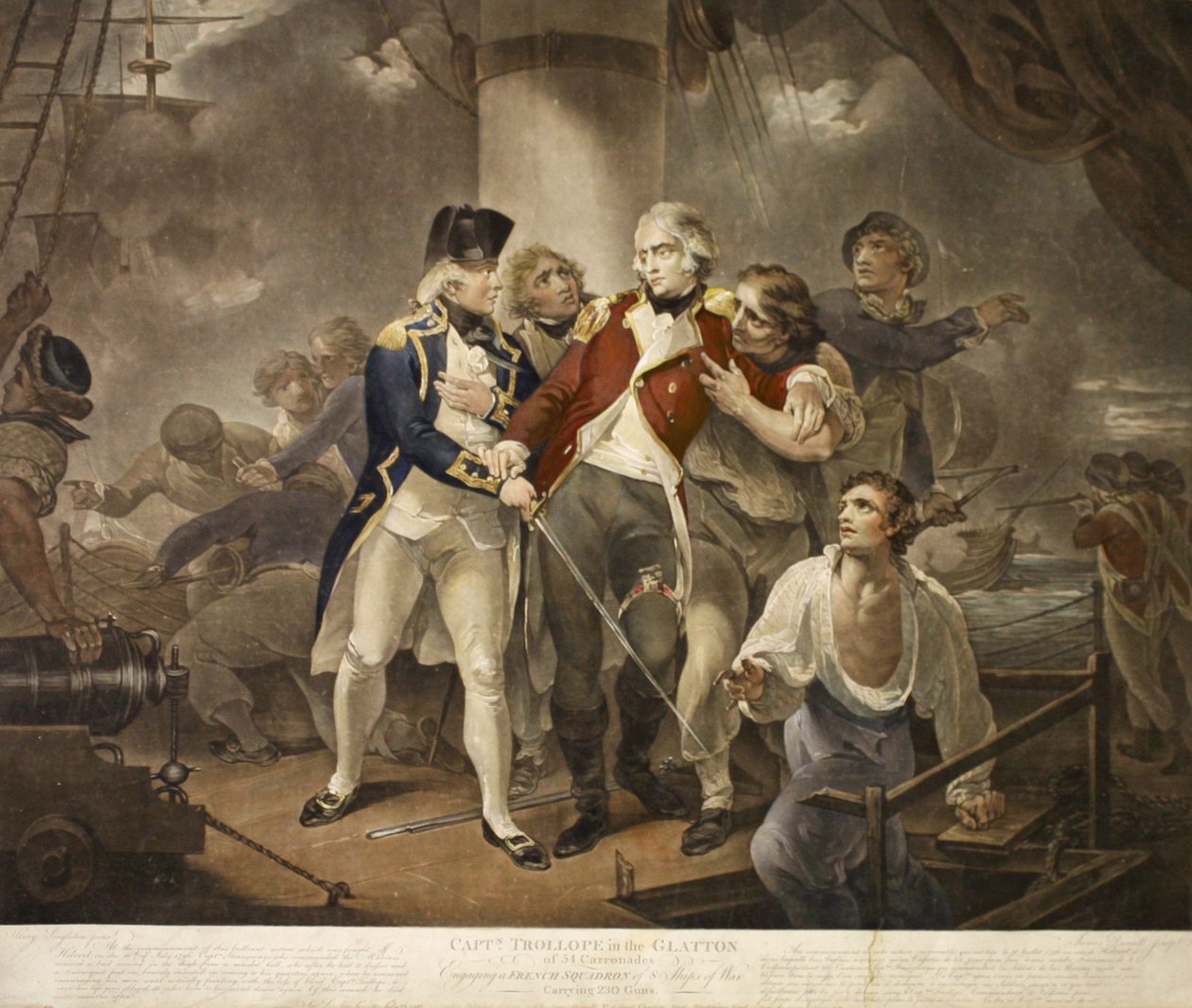 Capt. Trollope in the Glatton of 54 Carronades Engaging a French Squadron of 8 ships of war carrying 230 guns, engraved by James Daniell, 1797 by Henry Singleton