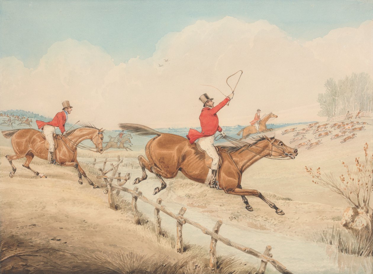 Jumping a Low Rail and a Brook by Henry Thomas Alken