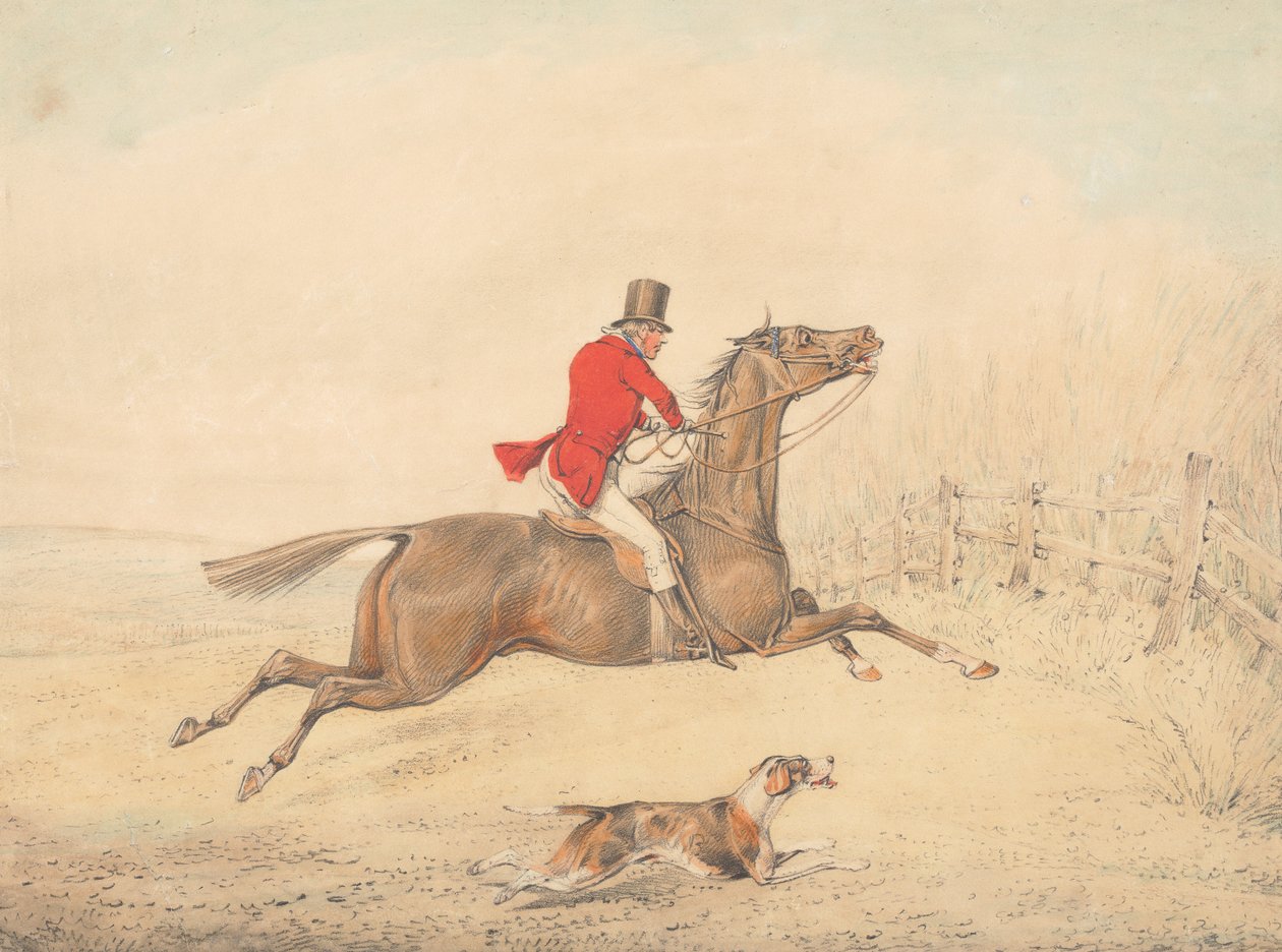 Rider on a Brown Horse About to Jump a Rail Fence to the Right by Henry Thomas Alken