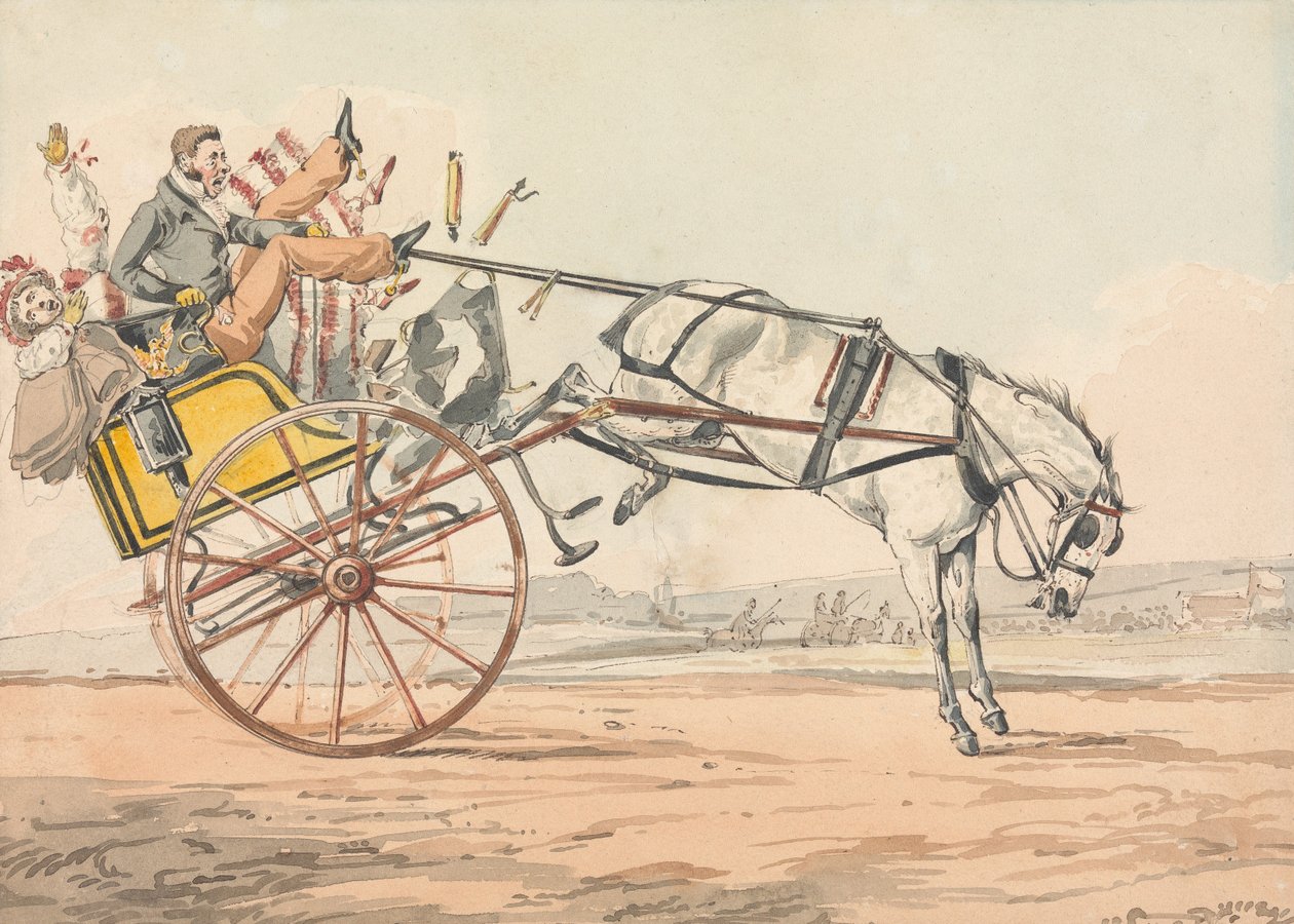 "Sporting Discoveries, or the Miseries of Driving..." You Discover that the Reins are Under His Tail by Henry Thomas Alken