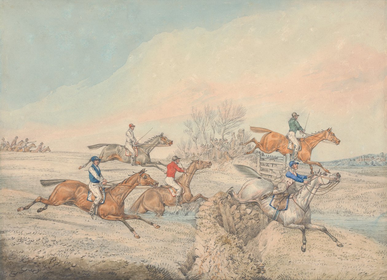 Steeplechasing: The Field Taking a Stone Wall and Gate by Henry Thomas Alken
