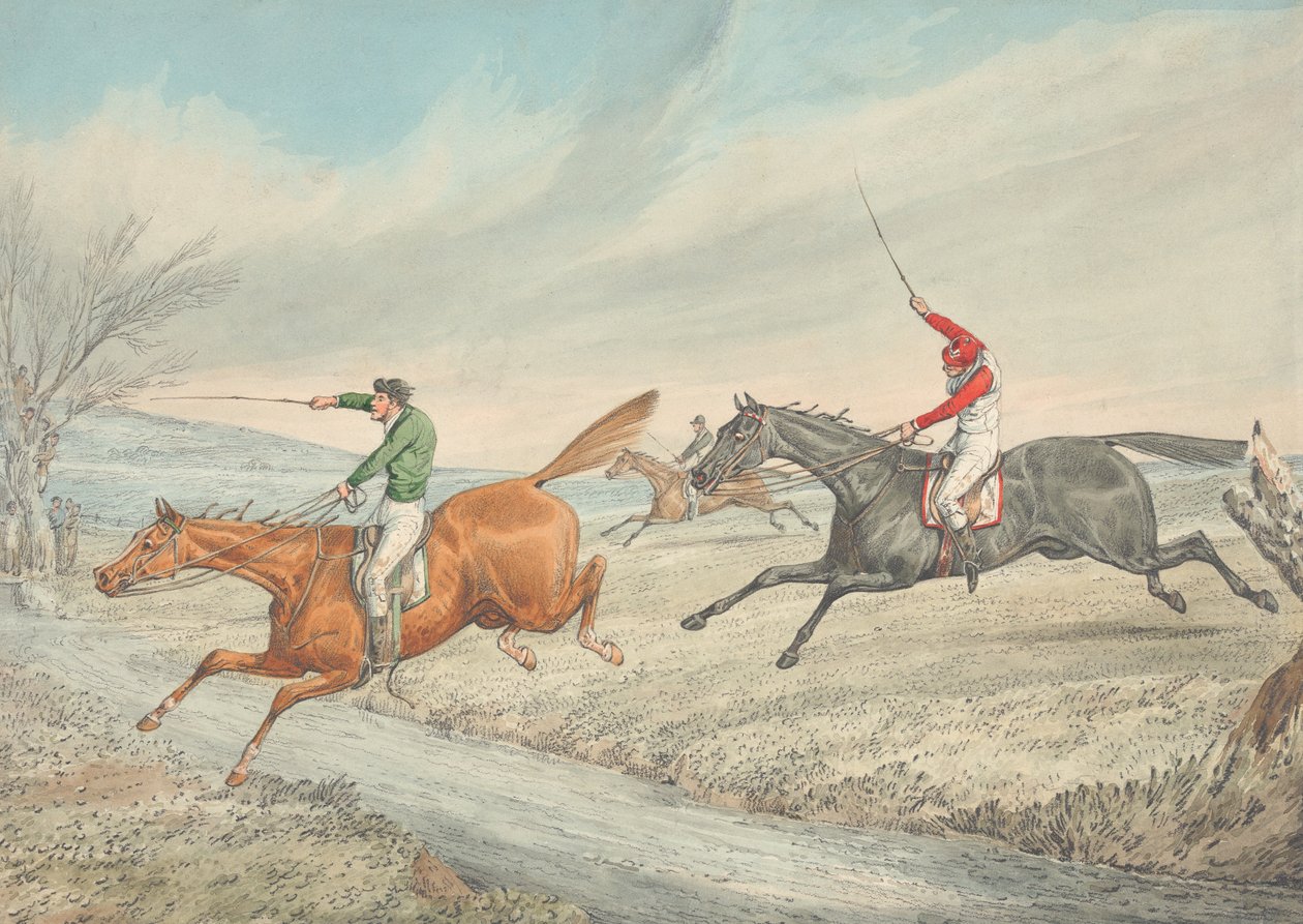 Steeplechasing: Three Riders Taking a Brook by Henry Thomas Alken