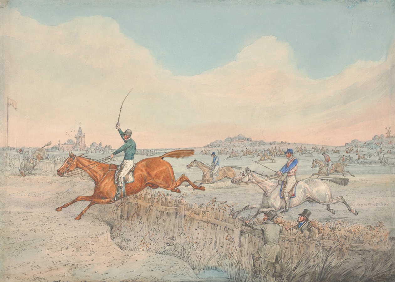 Steeplechasing: Two Riders Taking a Wooden Fence by Henry Thomas Alken