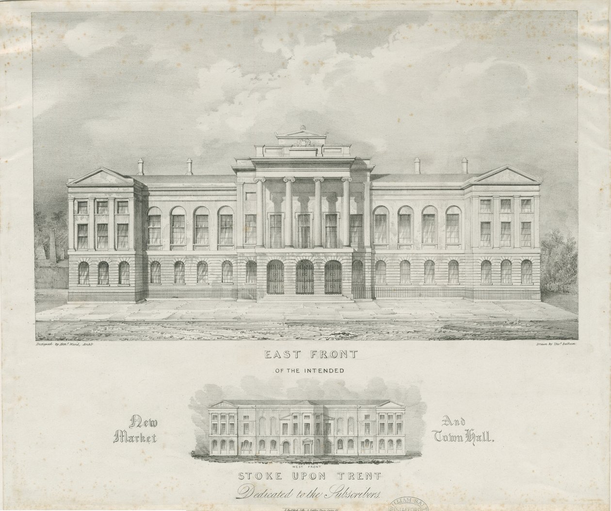 Stoke-upon-Trent - Intended New Market and Town Hall: Lithograph by Henry Ward