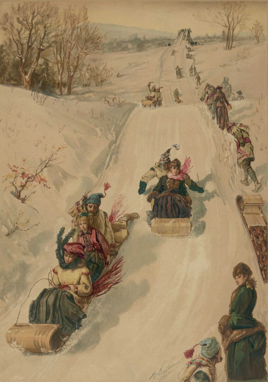 Tobogganing, by L. Prang and Co. by Henry after Sandham