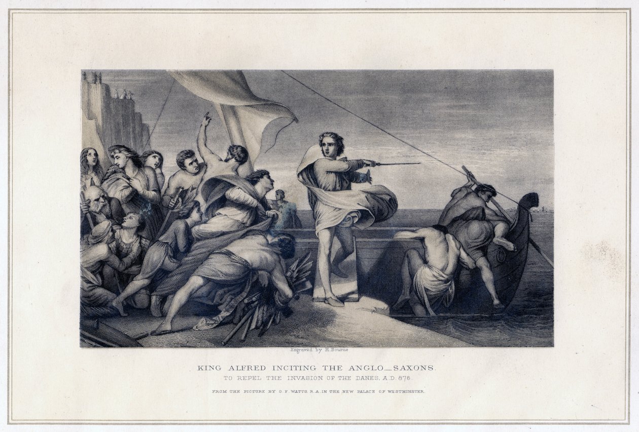 King Alfred Inciting the Anglo-Saxons to Repel the Invasion of the Danes, 896, c1847 by Herbert Bourne