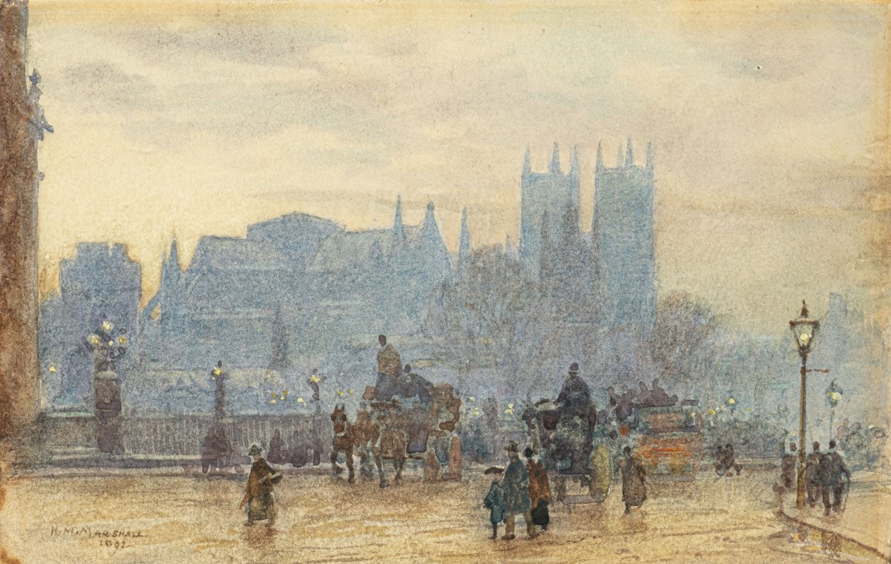 Westminster Abbey from Westminster Bridge 1892 by Herbert Menzies Marshall