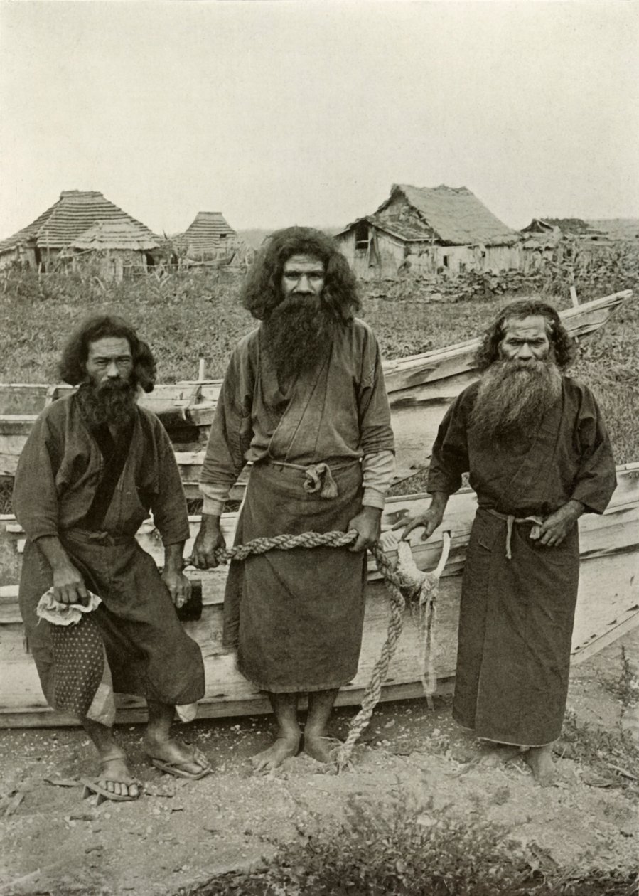 Happu Konno, The Hunter In Centre and Two Ainu Fishermen, 1910 by Herbert Ponting
