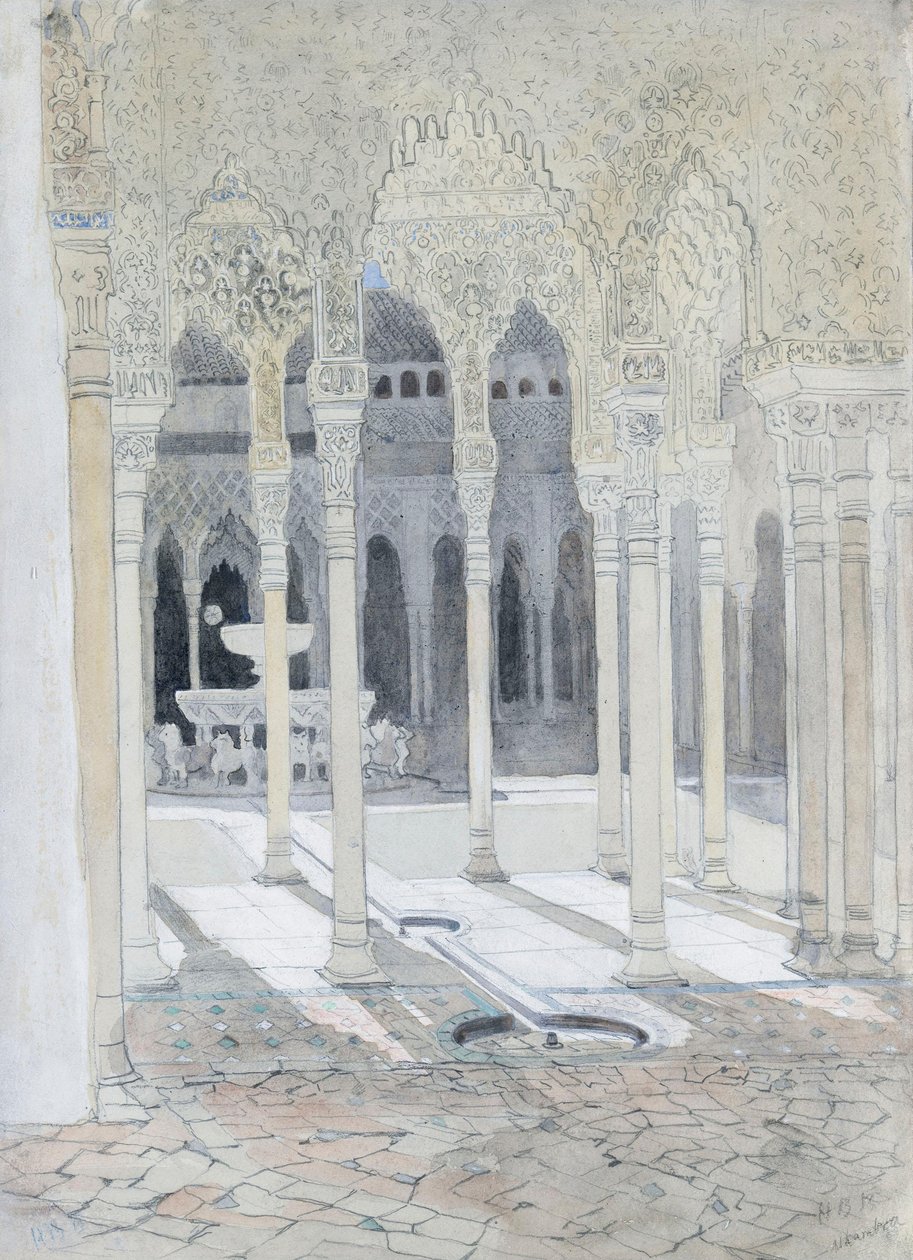 The Lion Courtyard, the Alhambra, Granada, Spain by Hercules Brabazon Brabazon