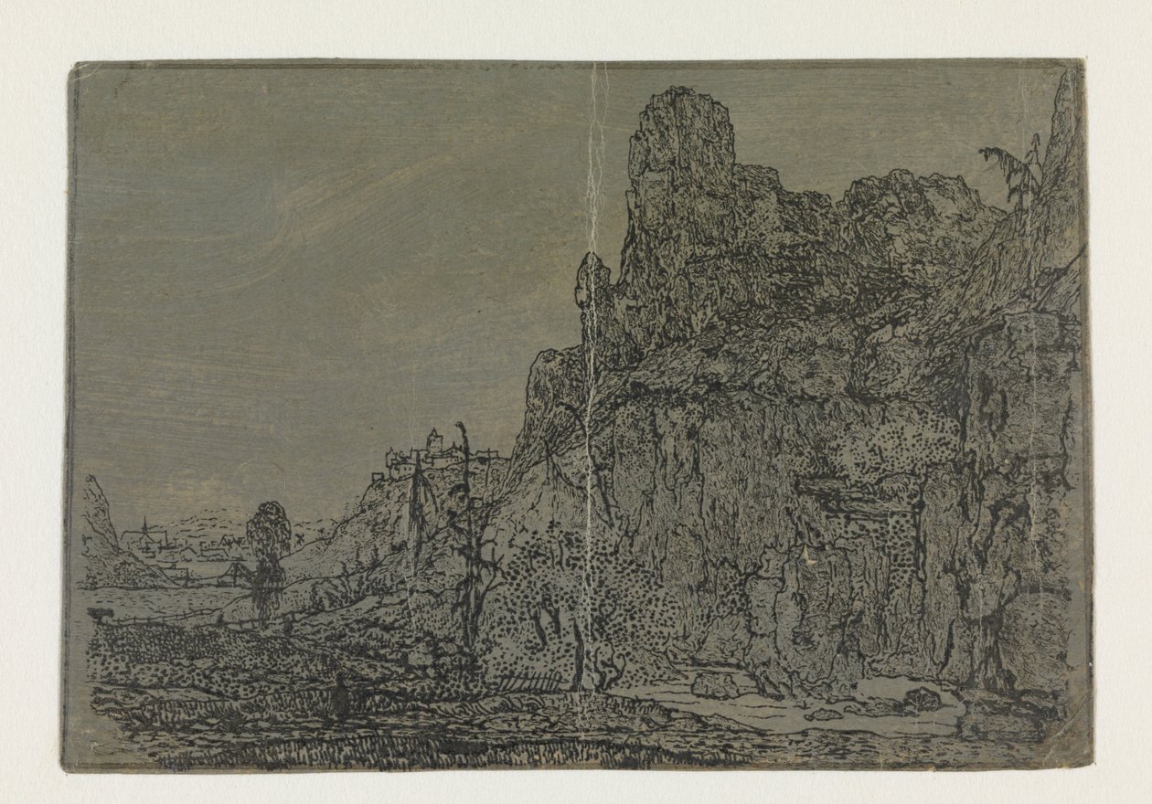 Landscape with a Steep Cliff (small version) by Hercules Segers