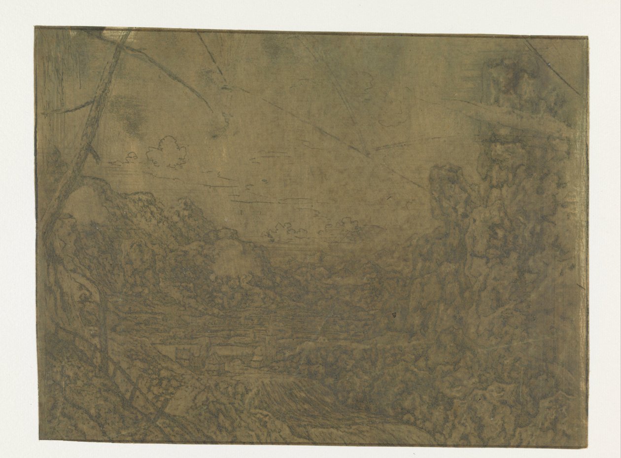 Landscape with a Waterfall (First Version) by Hercules Segers