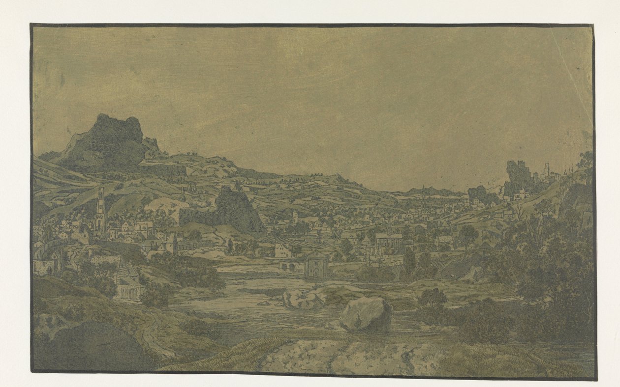 Valley with a River and a Town with Four Towers by Hercules Segers