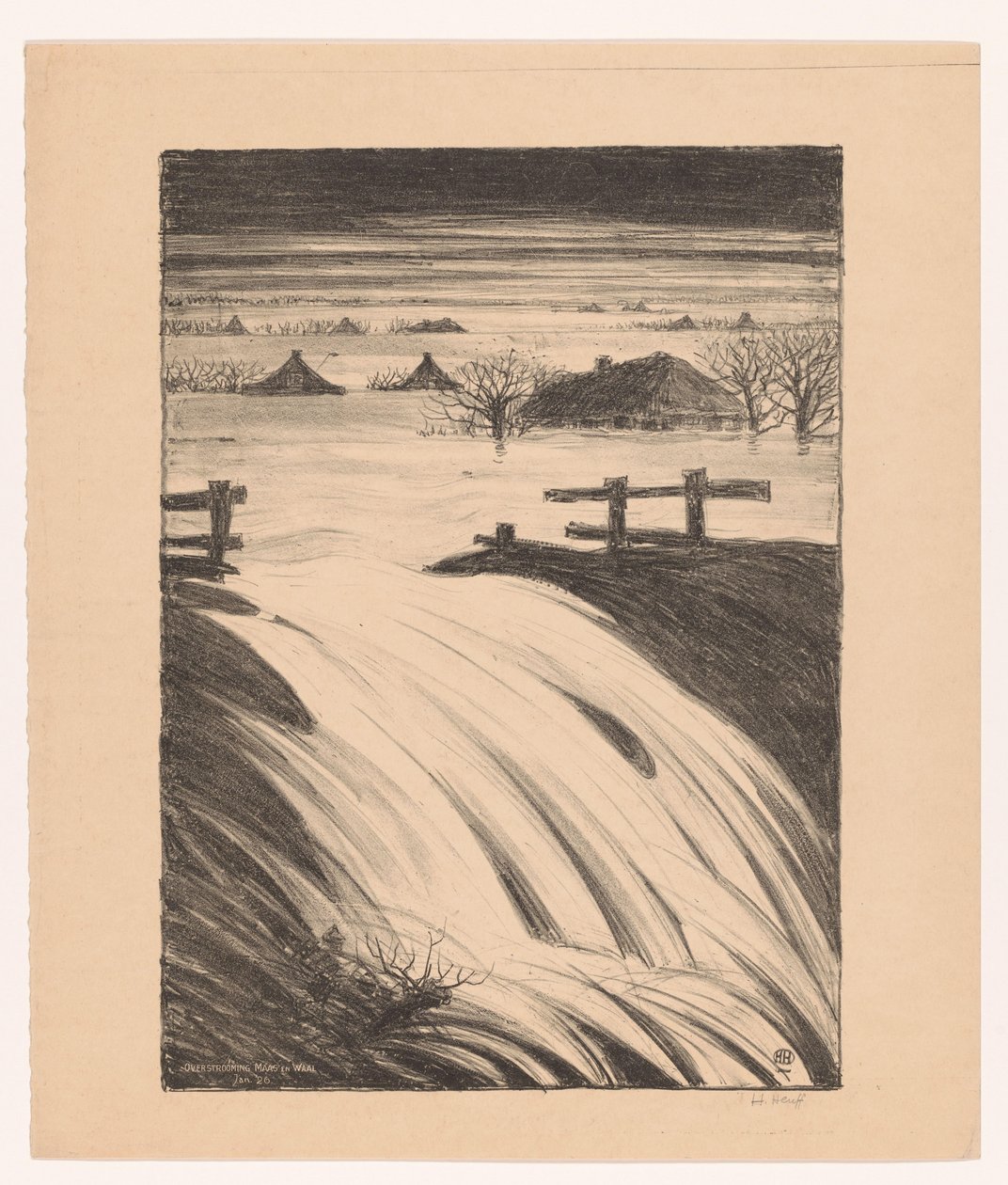 Flooding of Maas and Waal January 1926 by Herman Heuff (signed by artist)
