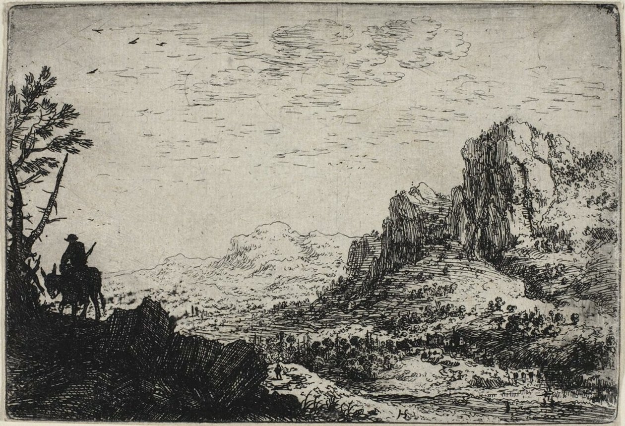 A Traveller Riding a Mule, from Six Landscapes by Herman Saftleven