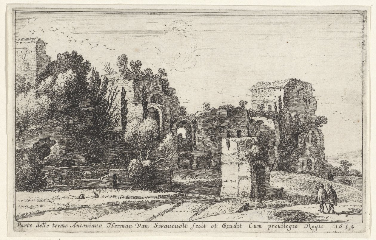 View of the Baths of Caracalla (Parte delle terme Antoniano) (Title Page and Twelve Views of Rome and Surroundings) (Diverses veuës dedans et dehors de Rome) by Herman van Swanevelt