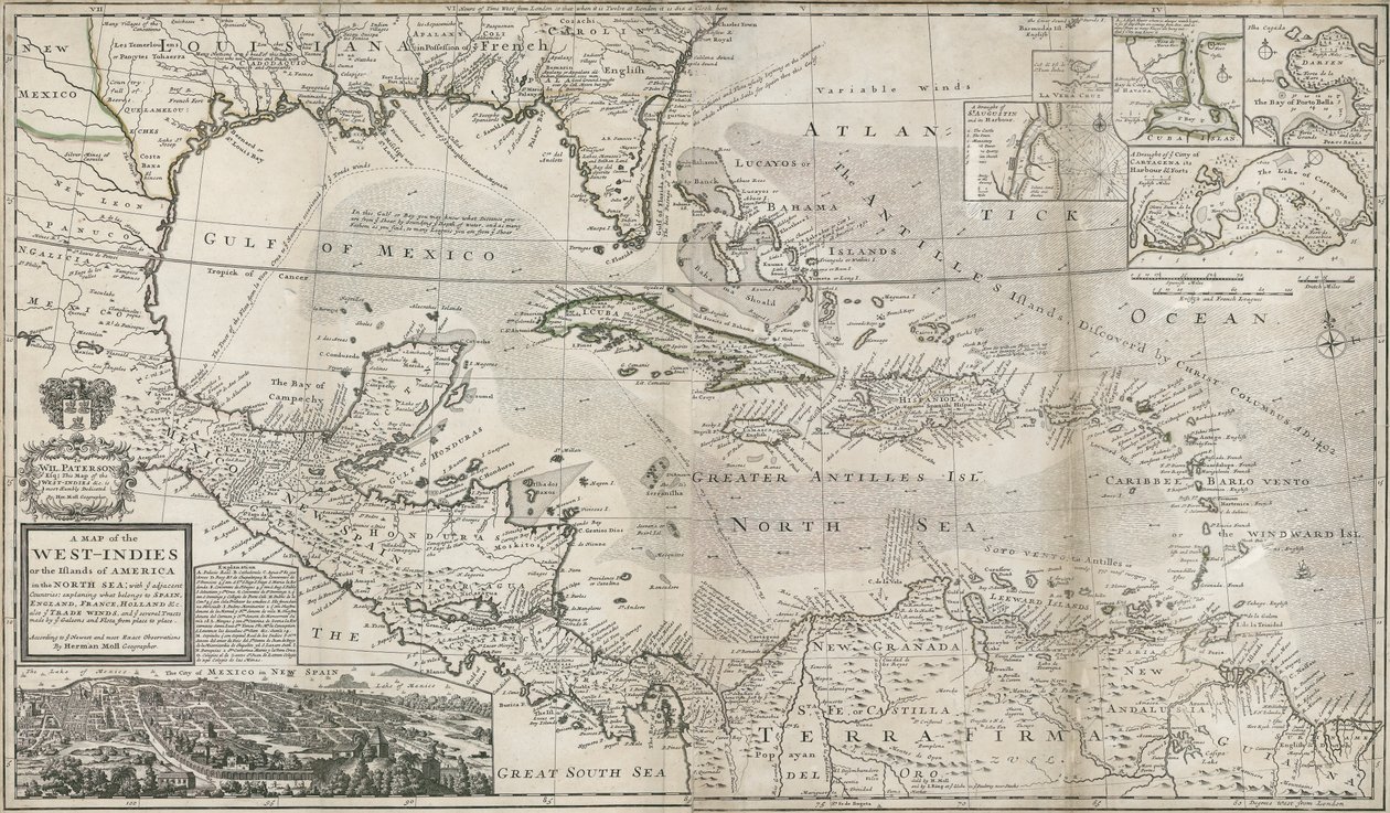 Map of the Caribbean, 1715 by Hermann Moll: Fine art print