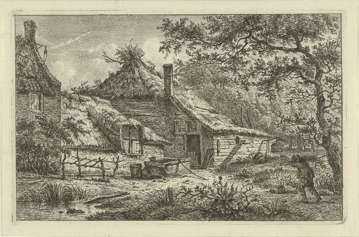 Farmyard with Man Carrying Firewood by Hermanus Fock