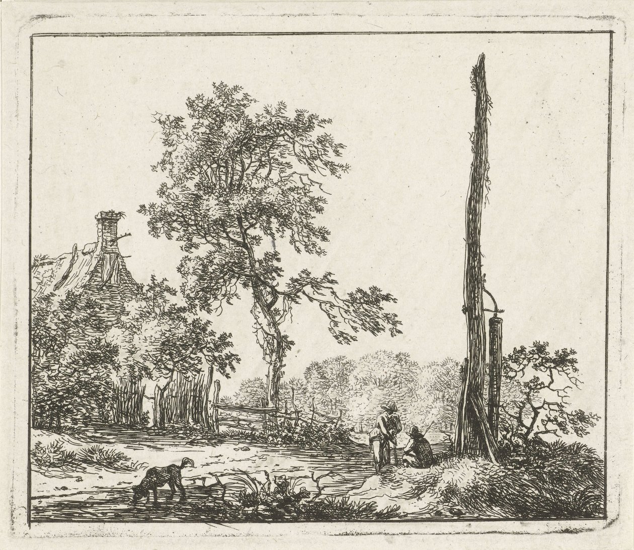 Landscape with High Pole Six Landscapes (series title) by Hermanus Fock