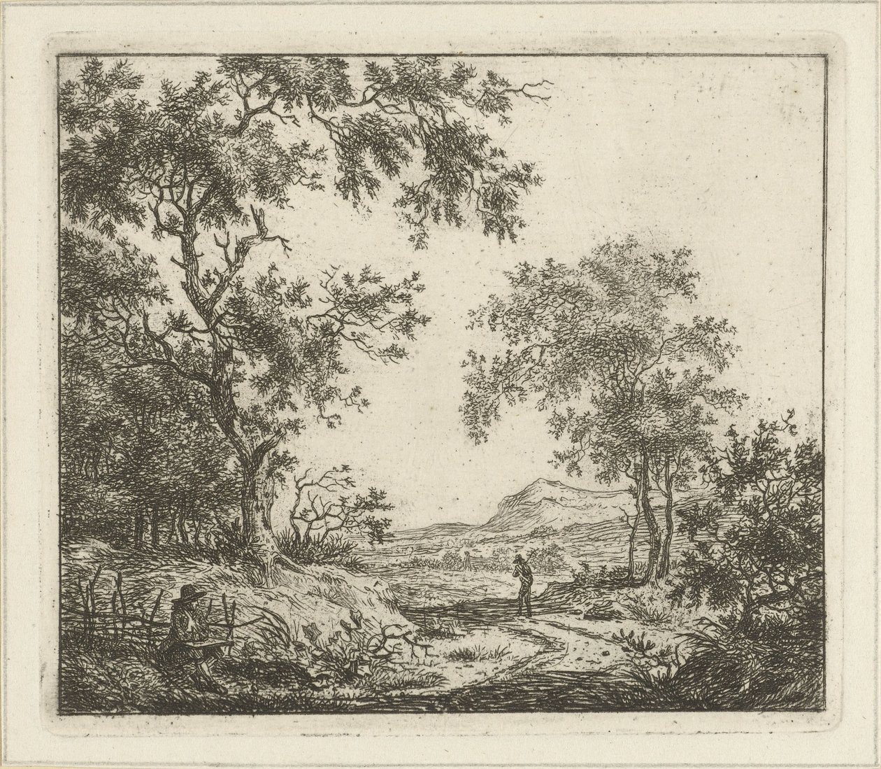 Landscape with Draftsman and Walker (series title: Six Landscapes) by Hermanus Fock
