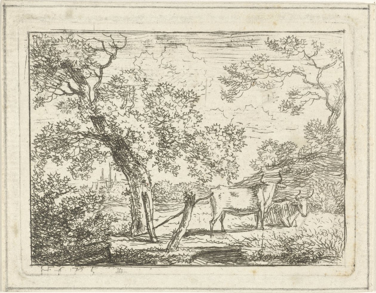 Landscape with Two Cows by Hermanus Fock: Fine art print