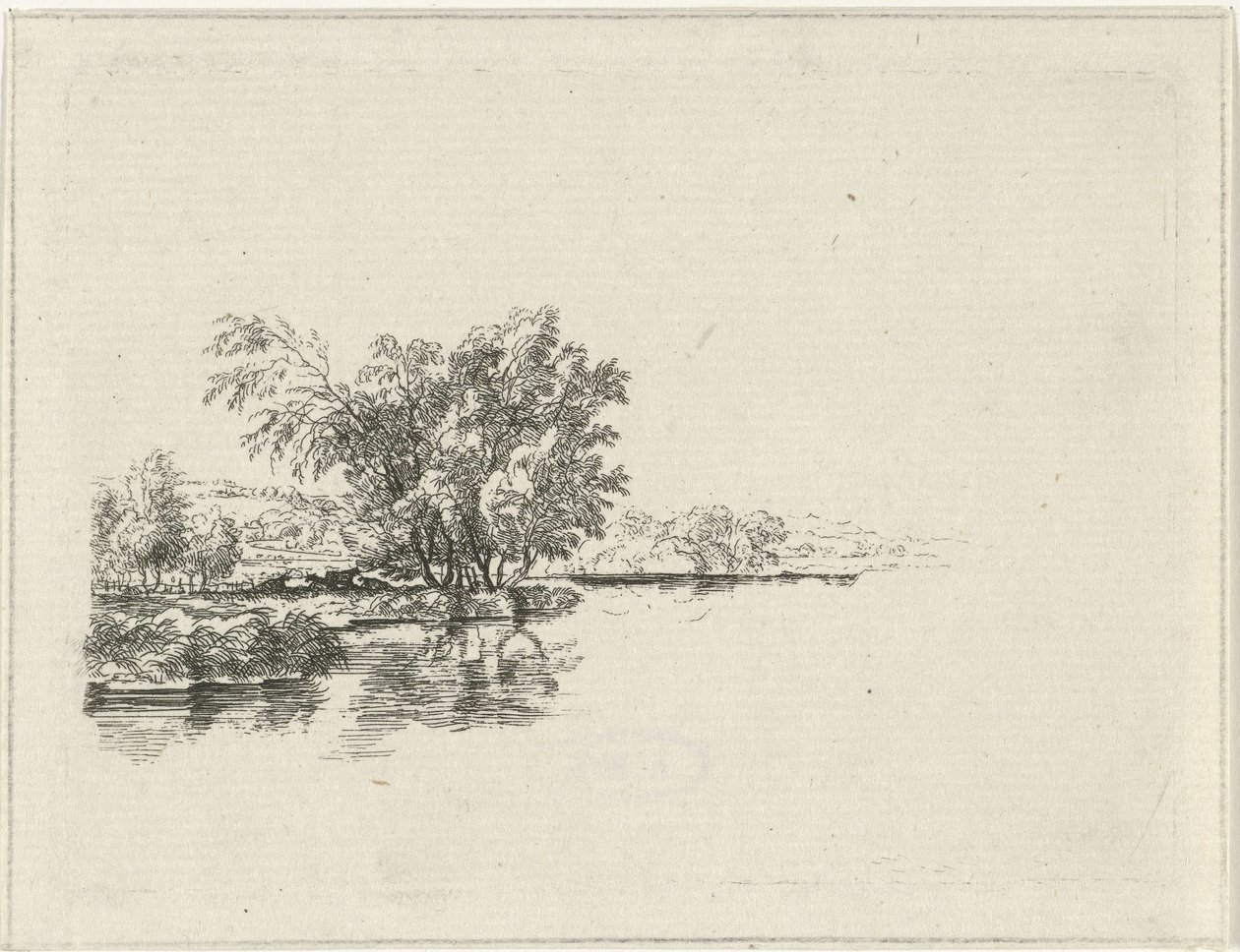 Water Scene with Cows under Trees along the Shore, The Pond by Hermanus Fock