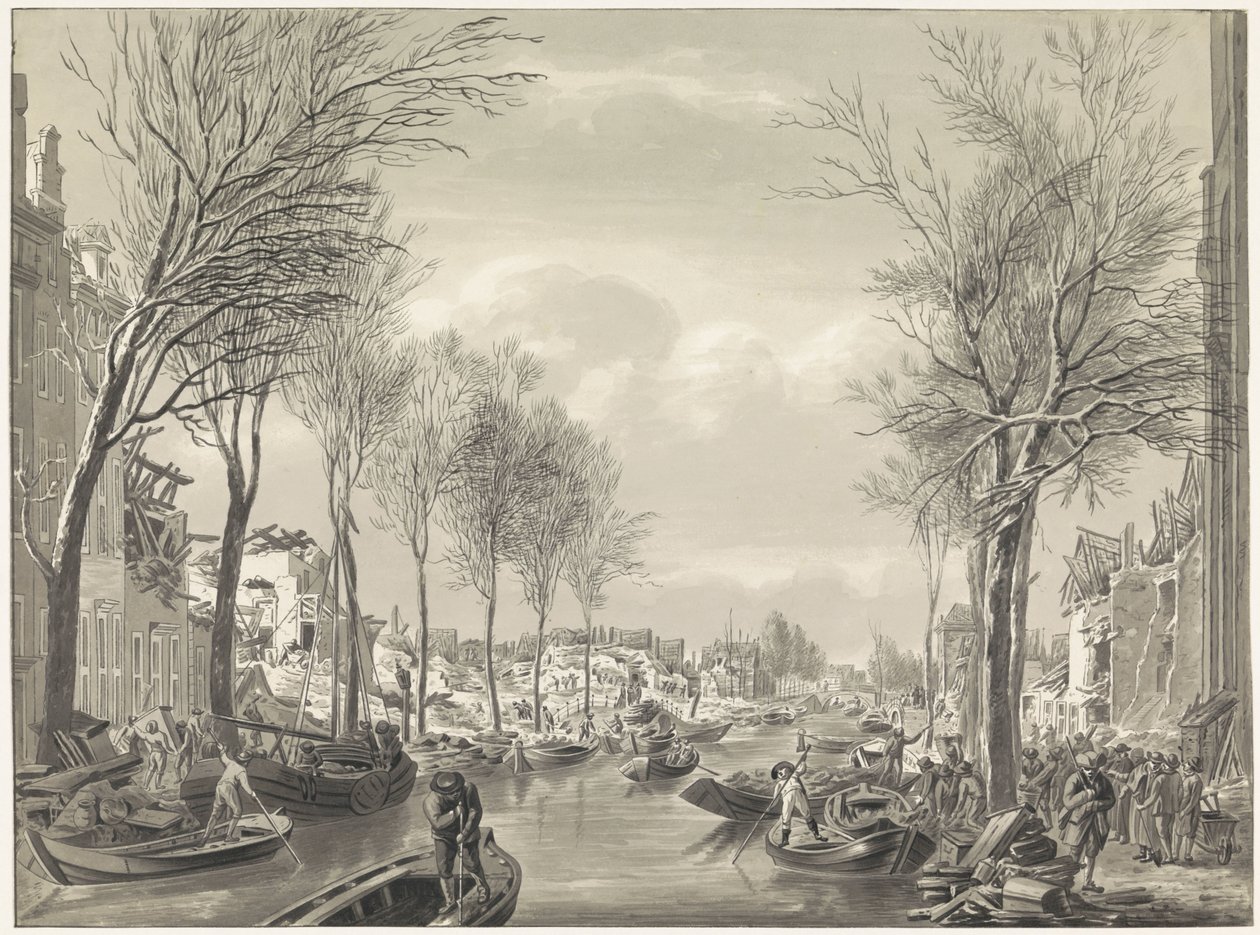 Restoration Work on the Steenschuur after the Disaster, 1807 by Hermanus Numan (possibly)