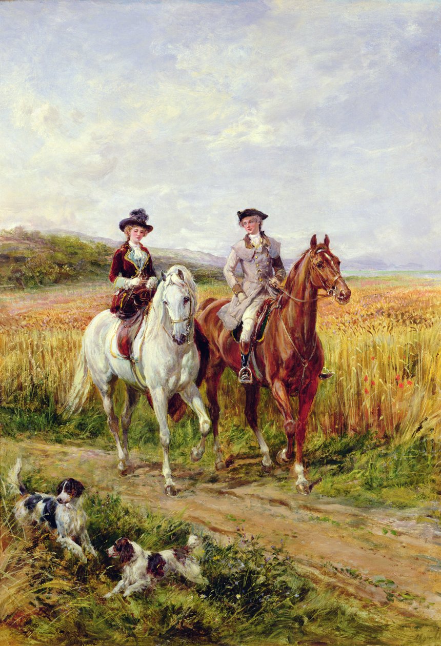 Couple Riding with Their Dogs by Heywood Hardy