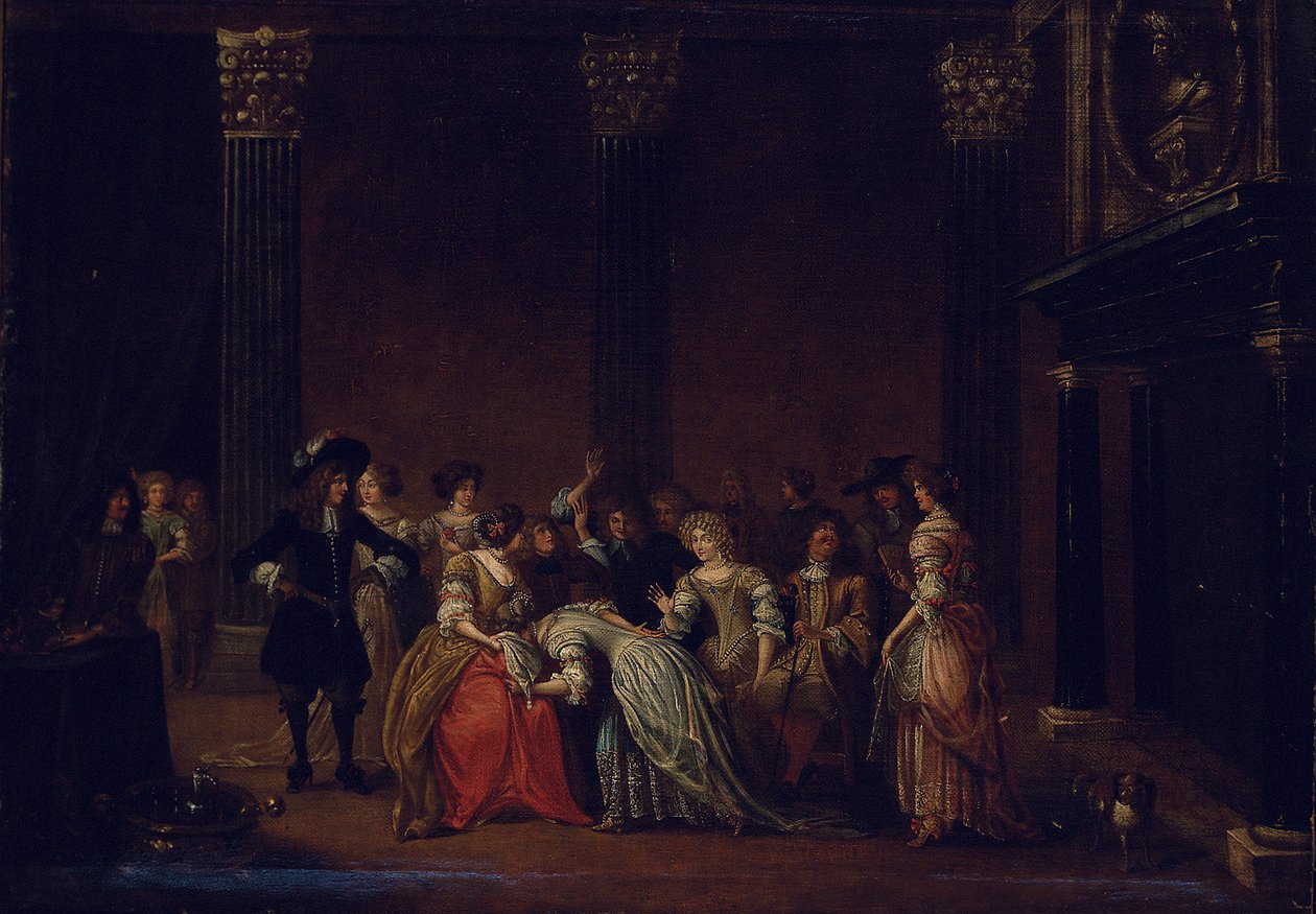An Elegant Company in an Interior with a Matrimonial Dispute by Hieronymus (follower of) Janssens