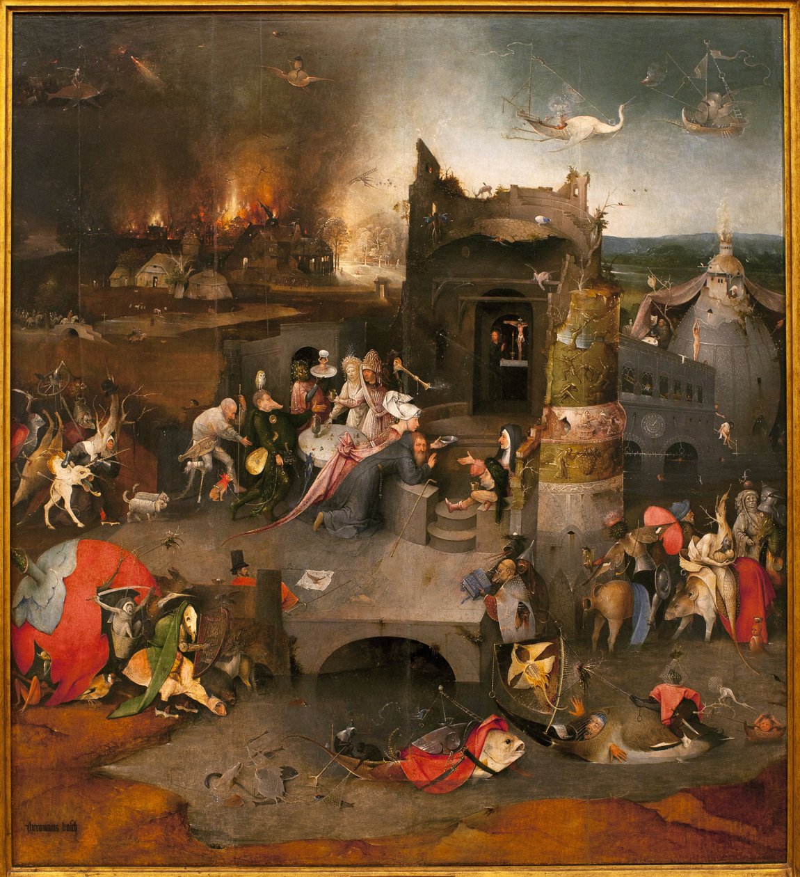 Triptych of temptations - central part: the temptation of Saint Anthony the Great. Painting by Hieronymus Bosch, circa 1500 by Hieronymus Bosch