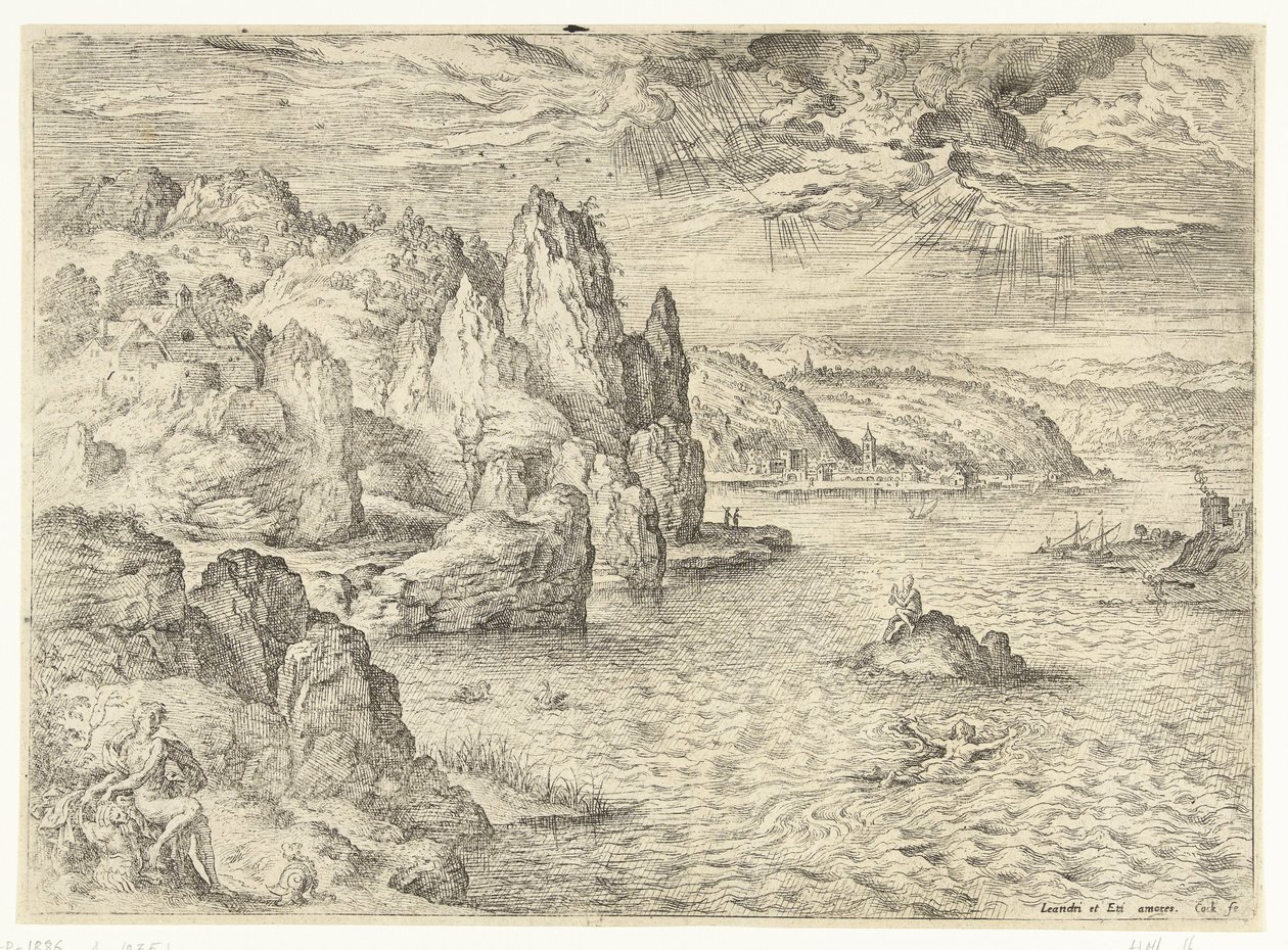 Hero and Leander (Landscapes with Biblical and Mythological Scenes) by Hieronymus Cock
