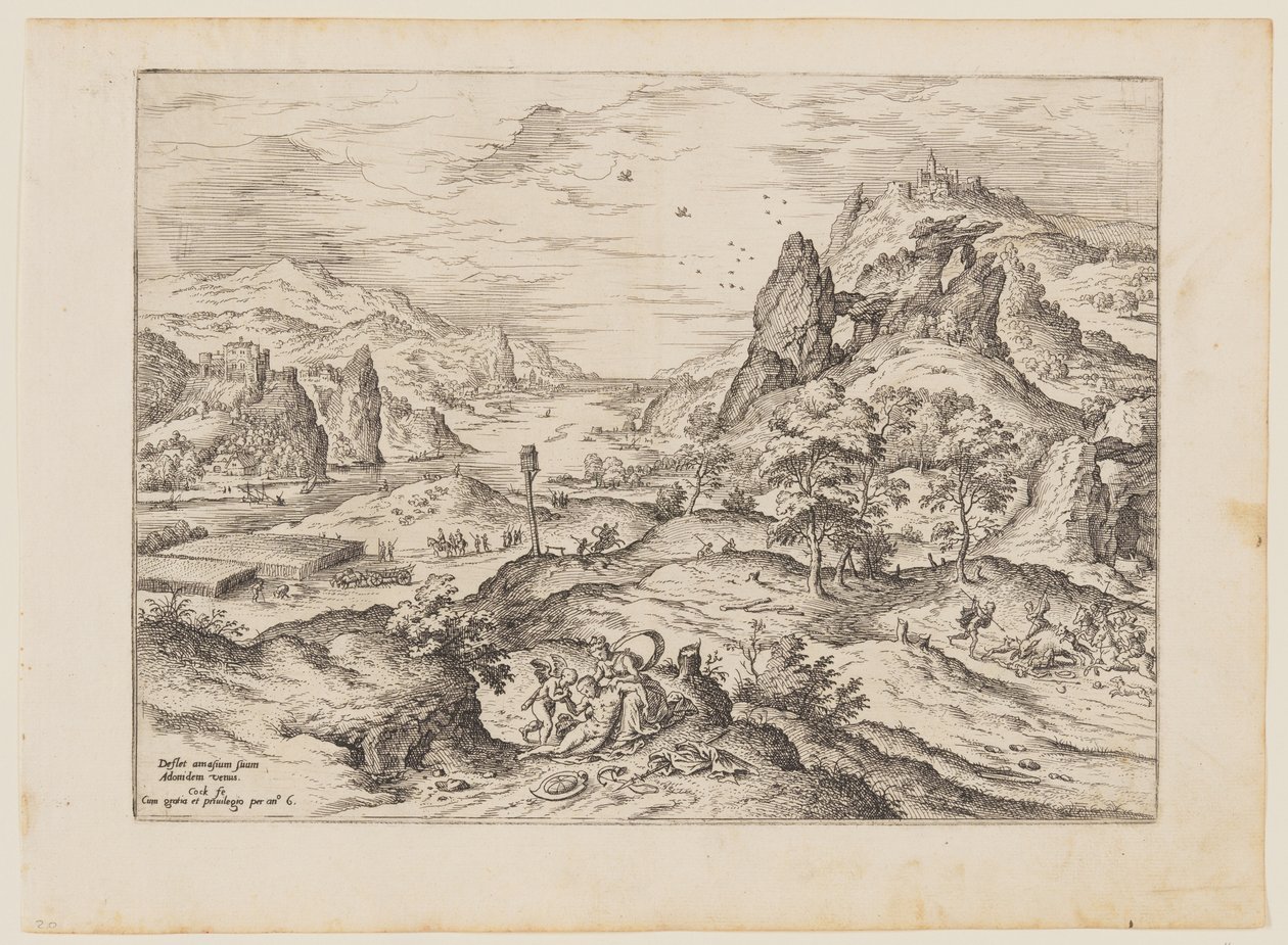 Venus and Adonis, from Landscapes with Biblical and Mythological Scenes by Hieronymus Cock