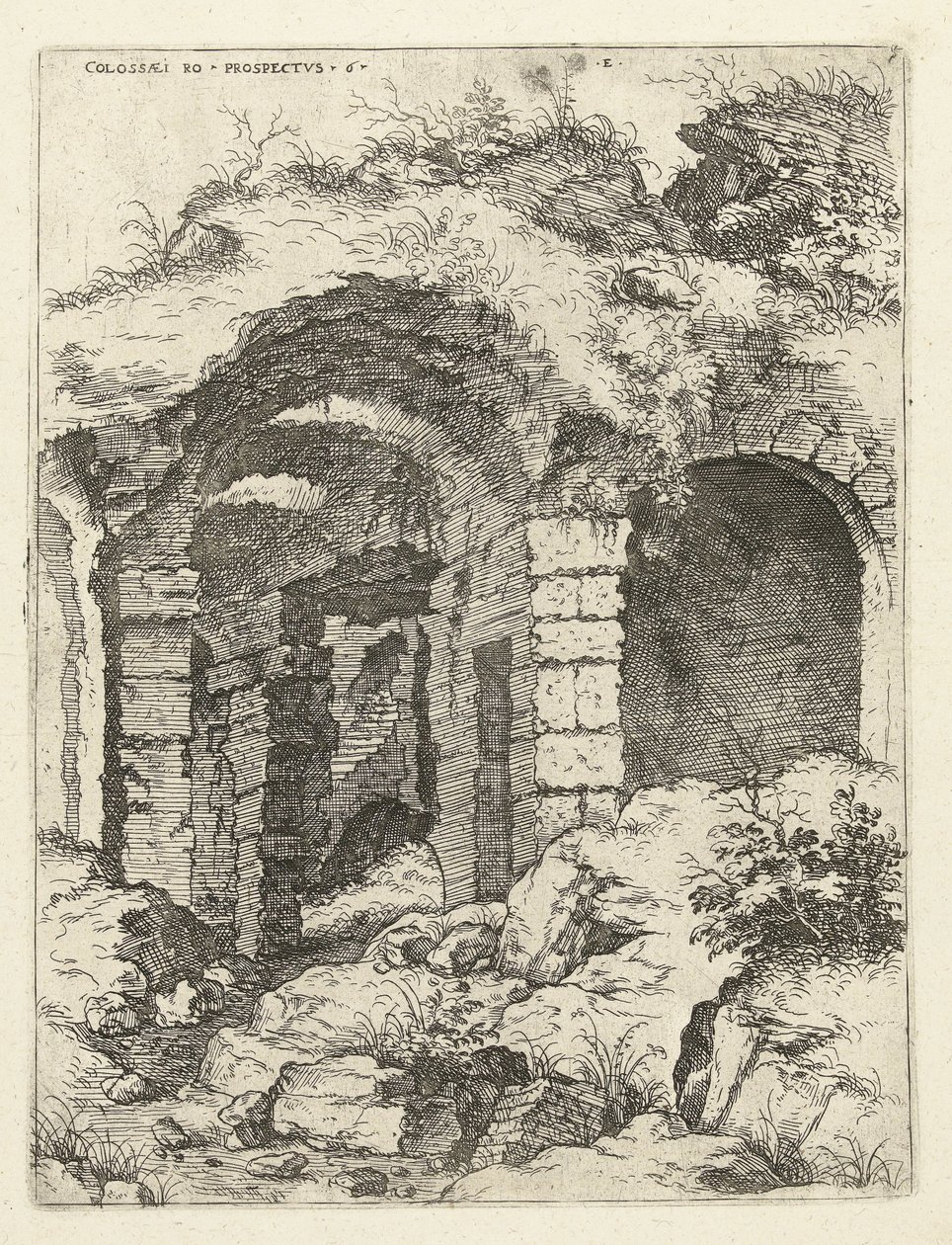 Sixth View of the Colosseum in Rome (Roman Ruins) by Hieronymus Cock
