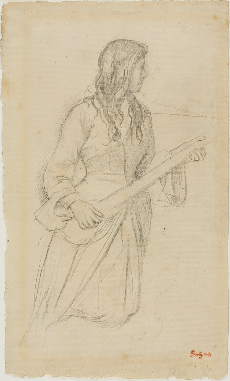 Young Woman Playing a Mandolin, Study for Portrait of Mlle. Fiocre in the Ballet "La Source" by Hilaire Germain Edgar Degas