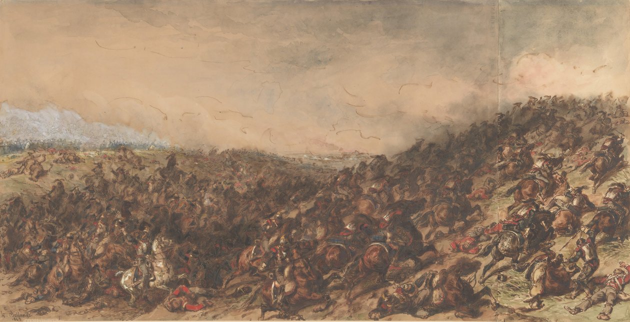 Battle Scene Waterloo, 1815-66 by Hippolyte Bellange