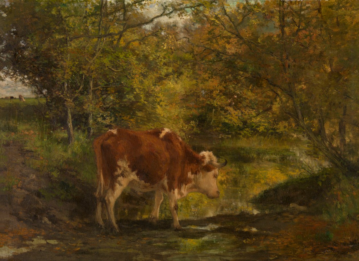 Cow at the Ditch by Hippolyte Boulenger