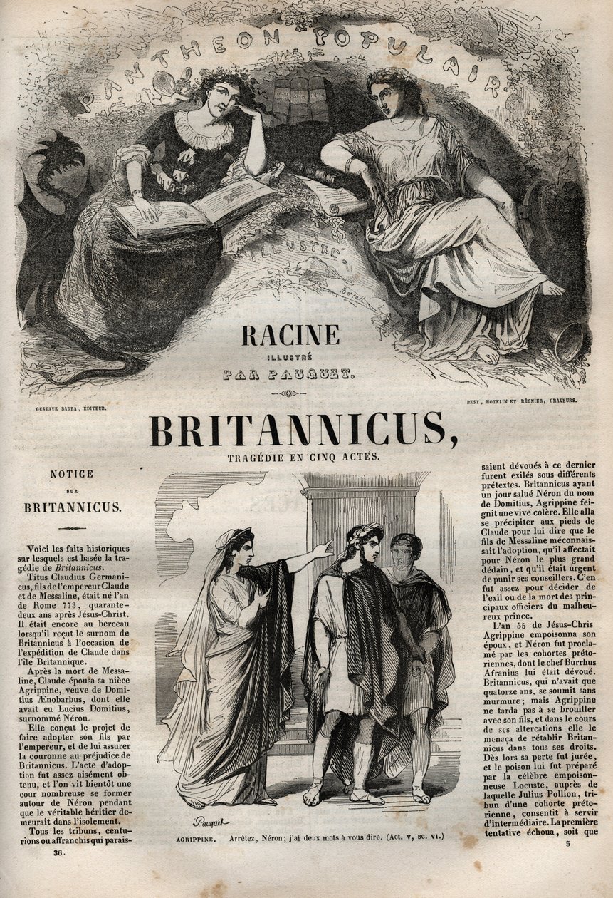 Britannicus tragedy in five acts - engraving in Works of Jean Racine illustrated by Pauquet and notice by Emile de La Bedolliere - 1851 by Hippolyte Louis Pauquet