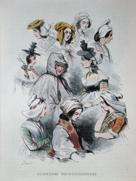 Headdresses of Burgundian peasants, from the book 
