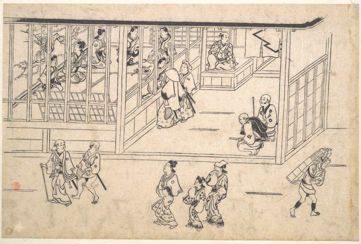 Street Scene in the Yoshiwara by Hishikawa Moronobu
