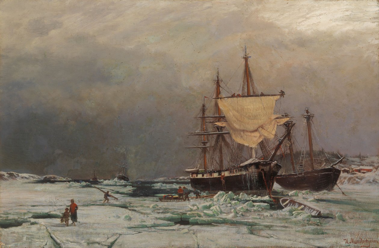 Seascape with Icebreakers by Hjalmar Munsterhjelm